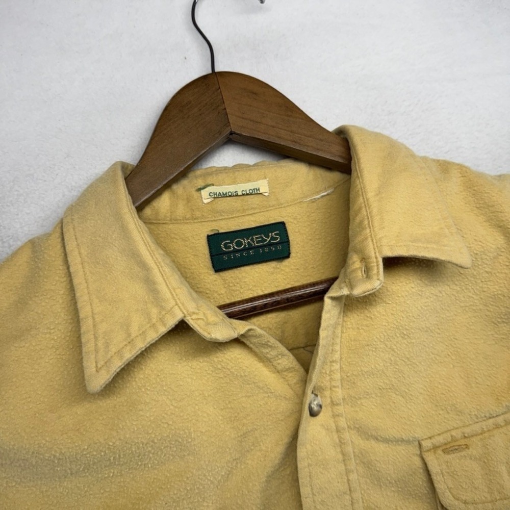 Gokeys Flannel Shirt Men's Large Faded Yellow Chamois Cloth Cotton Outdoor Soft